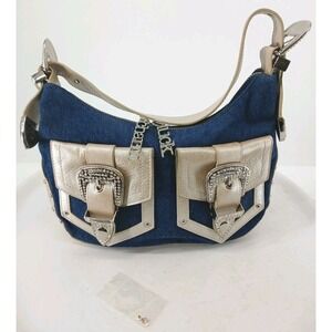 CHARM & LUCK Denim Leather Rhinestone Western Bag Purse Clean. D143